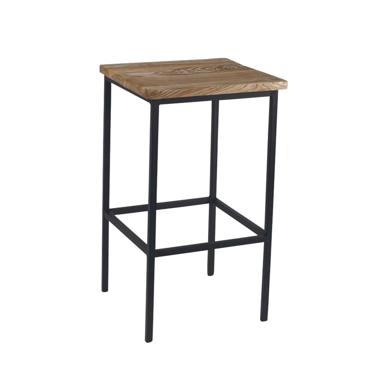 Industrial Backless Steel Restaurant Bar Stool With Solid Ash Wood