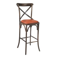 Cross-Back Commercial Bar Stool in Antique Ash Wood with Walnut Finish
