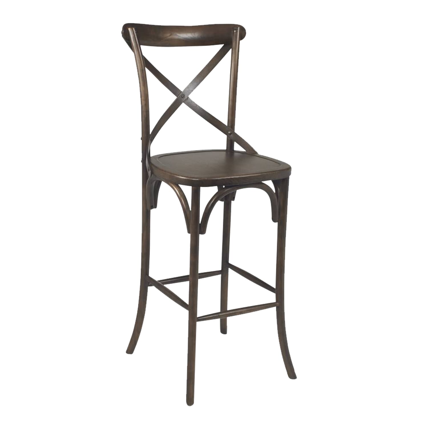 Antique Walnut Wood Cross Back Commercial Bar Stool