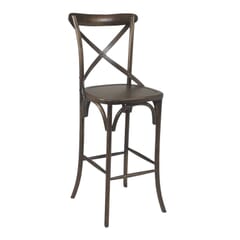Cross-Back Commercial Bar Stool in Antique Ash Wood with Walnut Finish