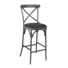 French Grey Metal Cross-Back Commercial Bar Stool