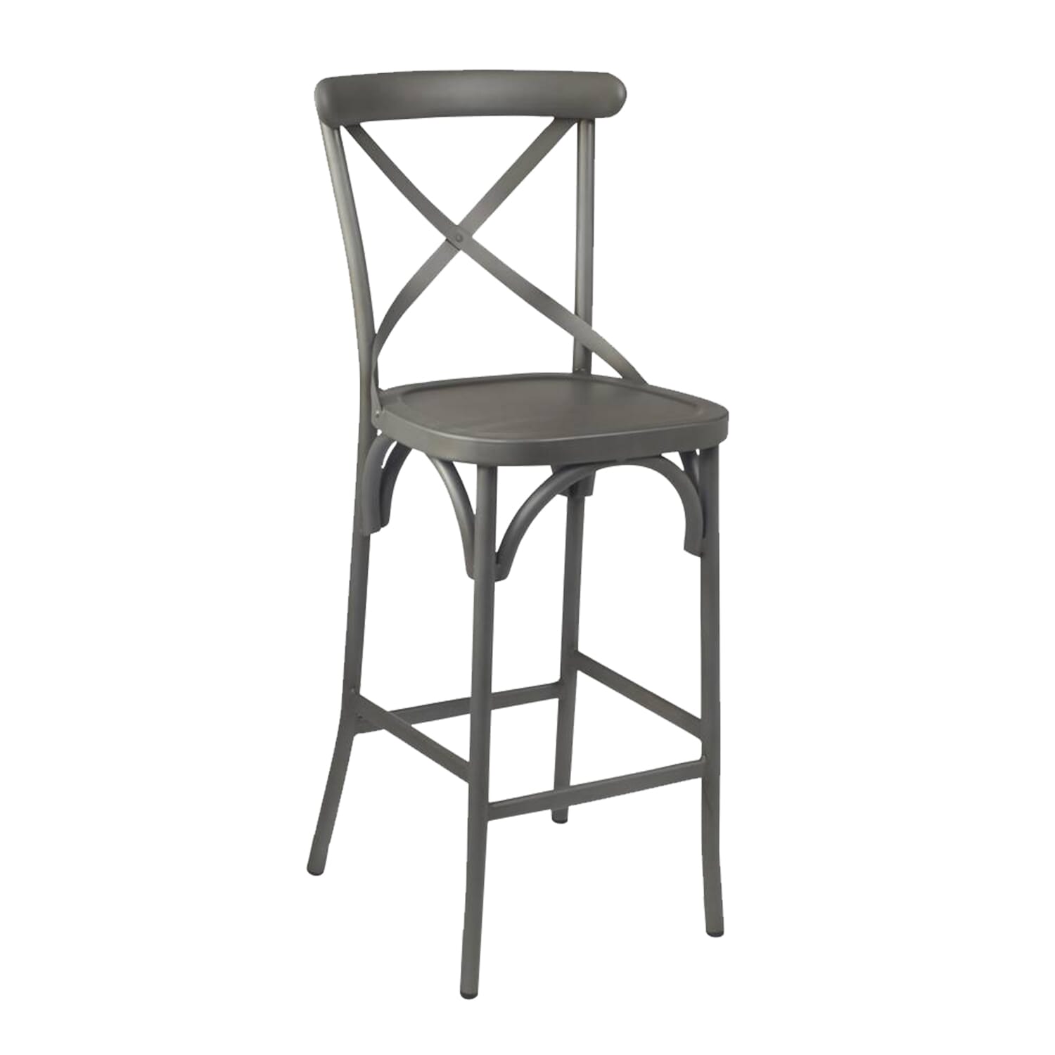 French Grey Steel Cross Back Bar Stool for Commercial Use