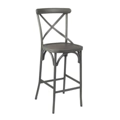 French Grey Metal Cross-Back Commercial Bar Stool