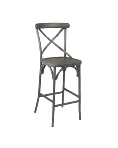French Grey Metal Cross-Back Commercial Bar Stool with Metal Seat (front)