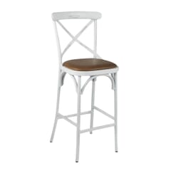 Antique-Look White Metal Cross-Back Commercial Bar Stool  