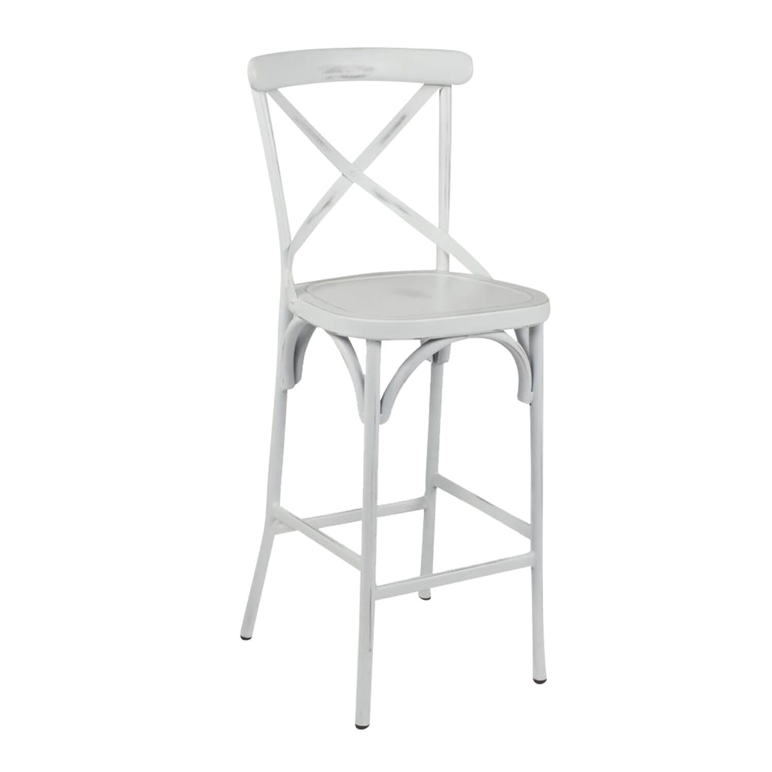 Antique Look White Steel Cross Back Commercial Bar Stool