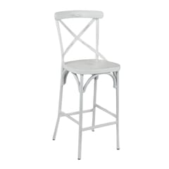 Antique-Look White Steel Cross-Back Commercial Bar Stool  