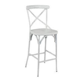 Antique-Look White Steel Cross-Back Commercial Bar Stool