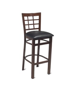 Walnut Steel Window-Back Restaurant Bar Stool with Upholstered Seat (front)