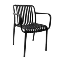Stackable Indoor/Outdoor Arm Resin Chair With Striped Seat and Back in Black
