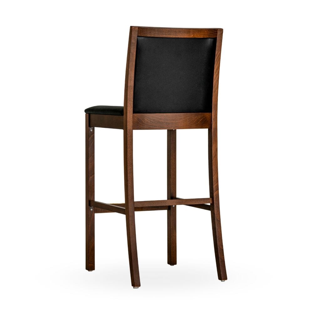 Fully Upholstered Walnut Wood Morgan Restaurant Bar Stool with Black Vinyl