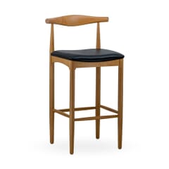Natural Elm Wood Restaurant Bar Stool With Upholstered Seat