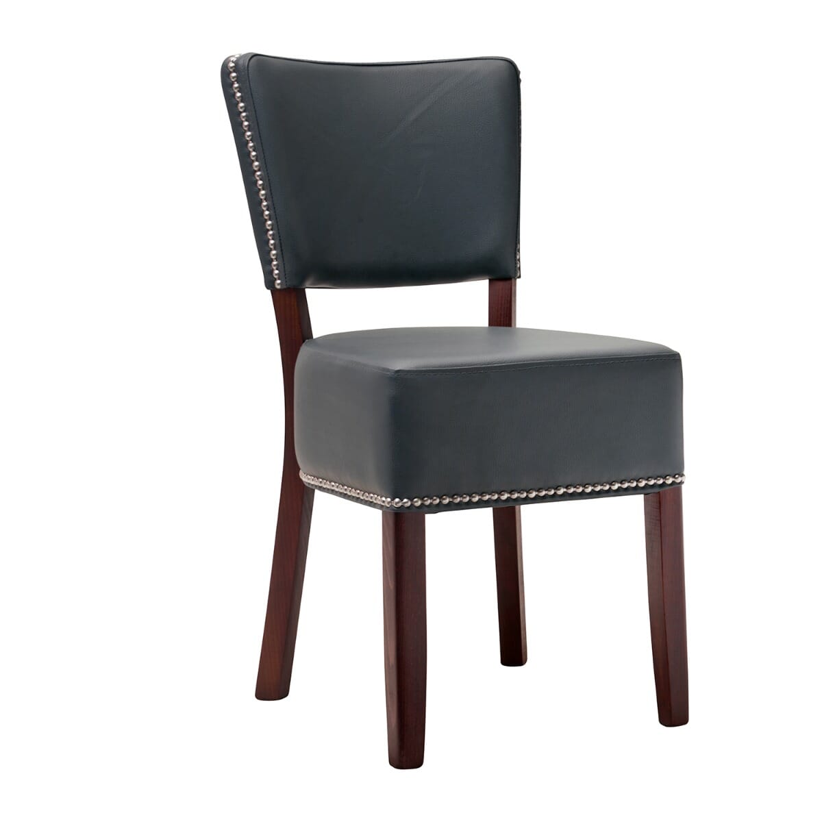 Fully Upholstered Dark Mahogany Beech Wood Restaurant Chair with Faux Leather