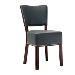 Fully Upholstered Dark Mahogany Beech Wood Restaurant Chair with Faux Leather