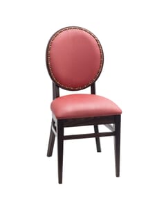 Fully Upholstered Espresso Wood Round Back Restaurant Chair with Nailhead Trim (front)