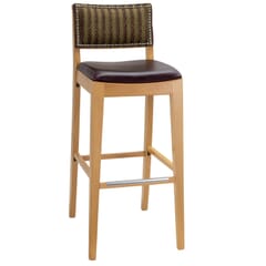 Fully Upholstered Natural Wood Madison Commercial Bar Stool with Nail-head Trim