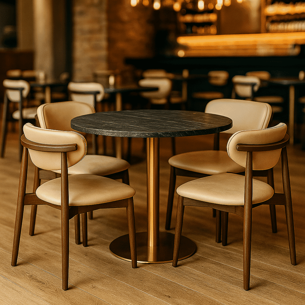 Fine Dining Restaurant Set with Sintered Stone Top & 4 Walnut Chairs