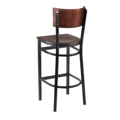 Black Metal Commercial Bar Stool with Square Back in Dark Mahogany