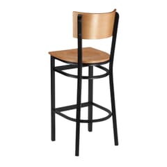 Black Metal Commercial Bar Stool with Square Back in Natural
