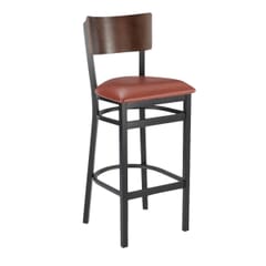 Black Metal Commercial Bar Stool with Square Back in Walnut