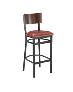 Black Metal Commercial Bar Stool with Square Walnut Veneer Seat and Back (front)