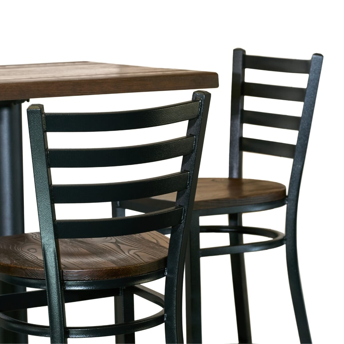 Black Finish Industrial Restaurant Bar Height Table Set with 6 Ladderback Bar Stools