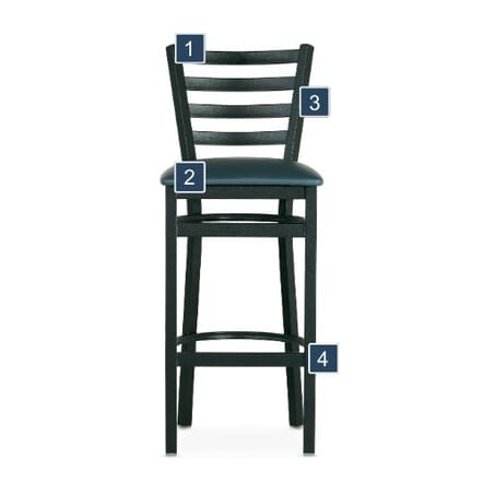 Black Steel Ladderback Bar Stool Features