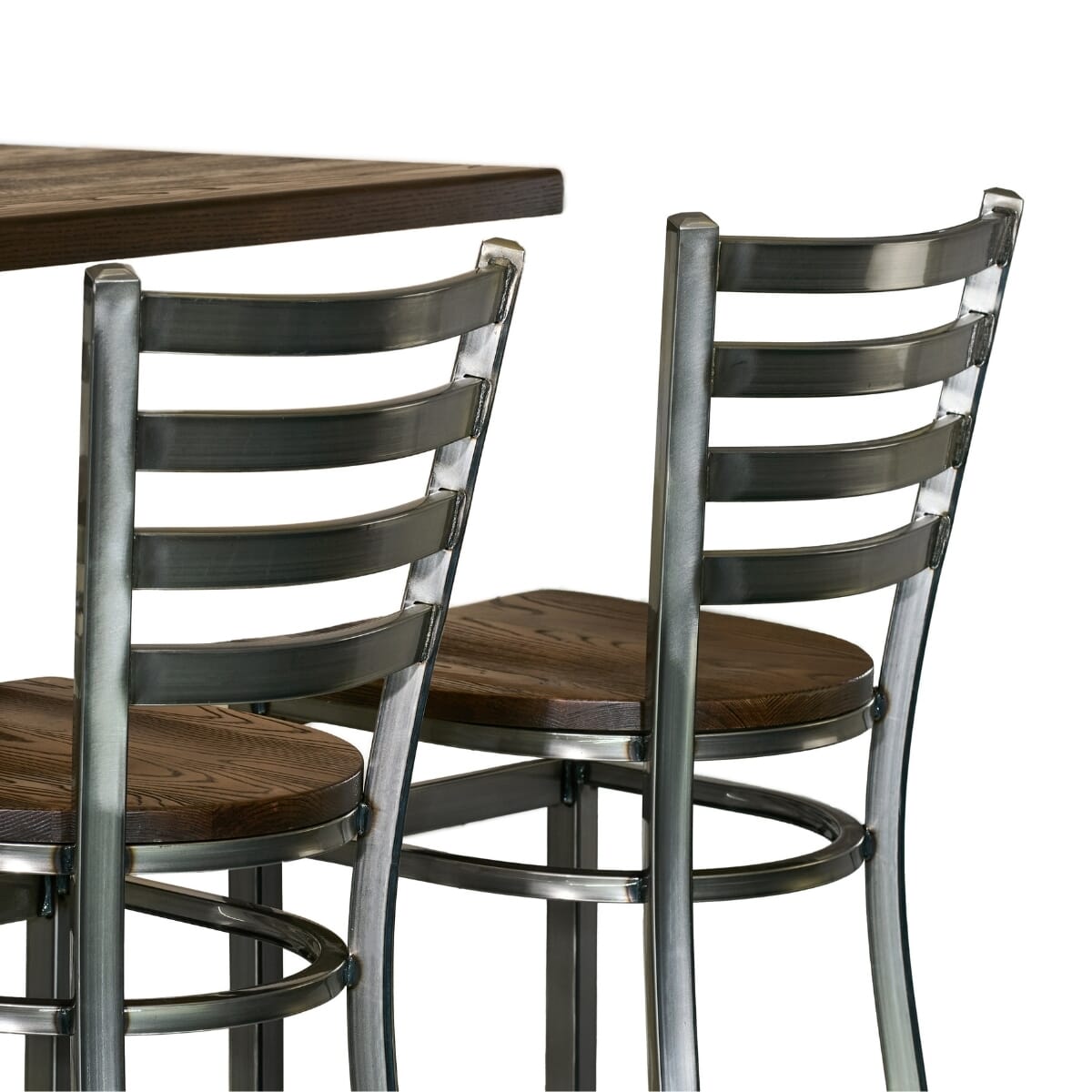 Clear Coat Industrial Restaurant Bar Height Rectangular Table Set with 4 Ladderback Bar Stools