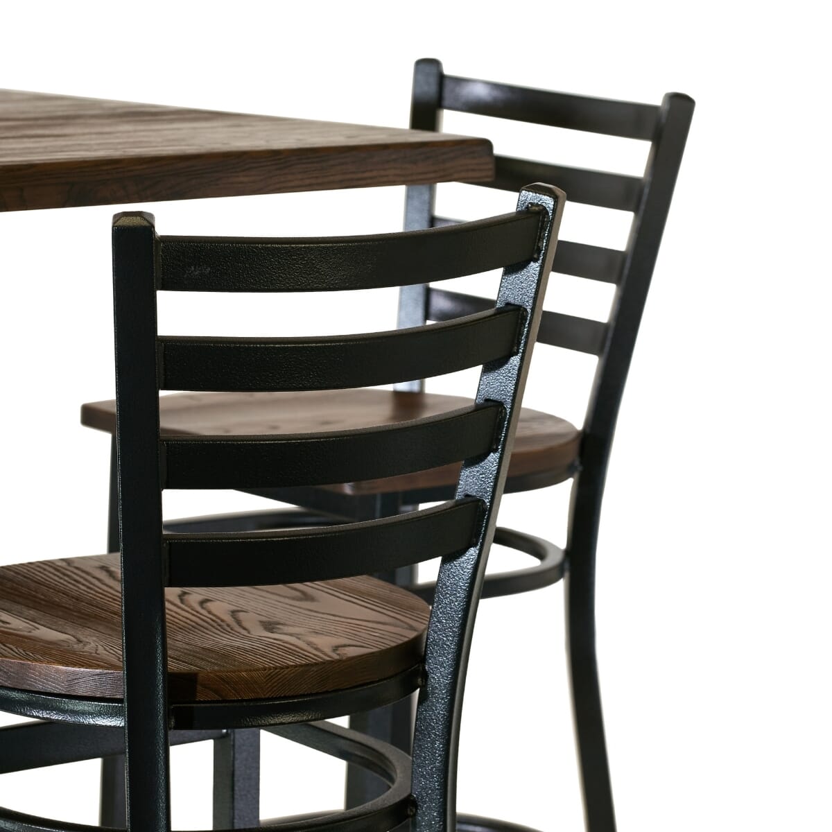Black Finish Industrial Restaurant Bar Height Table Set with 4 Ladderback Bar Stools