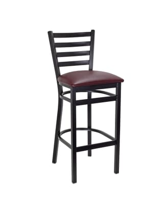 Black Steel Ladderback Restaurant Bar Stool with Upholstered Seat (Front)