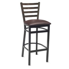 Dark Mahogany Steel Ladderback Restaurant Bar Stool with Upholstered Seat