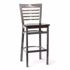 Full Ladder Back Restaurant Bar Stool with Distressed Clear Coat Finish