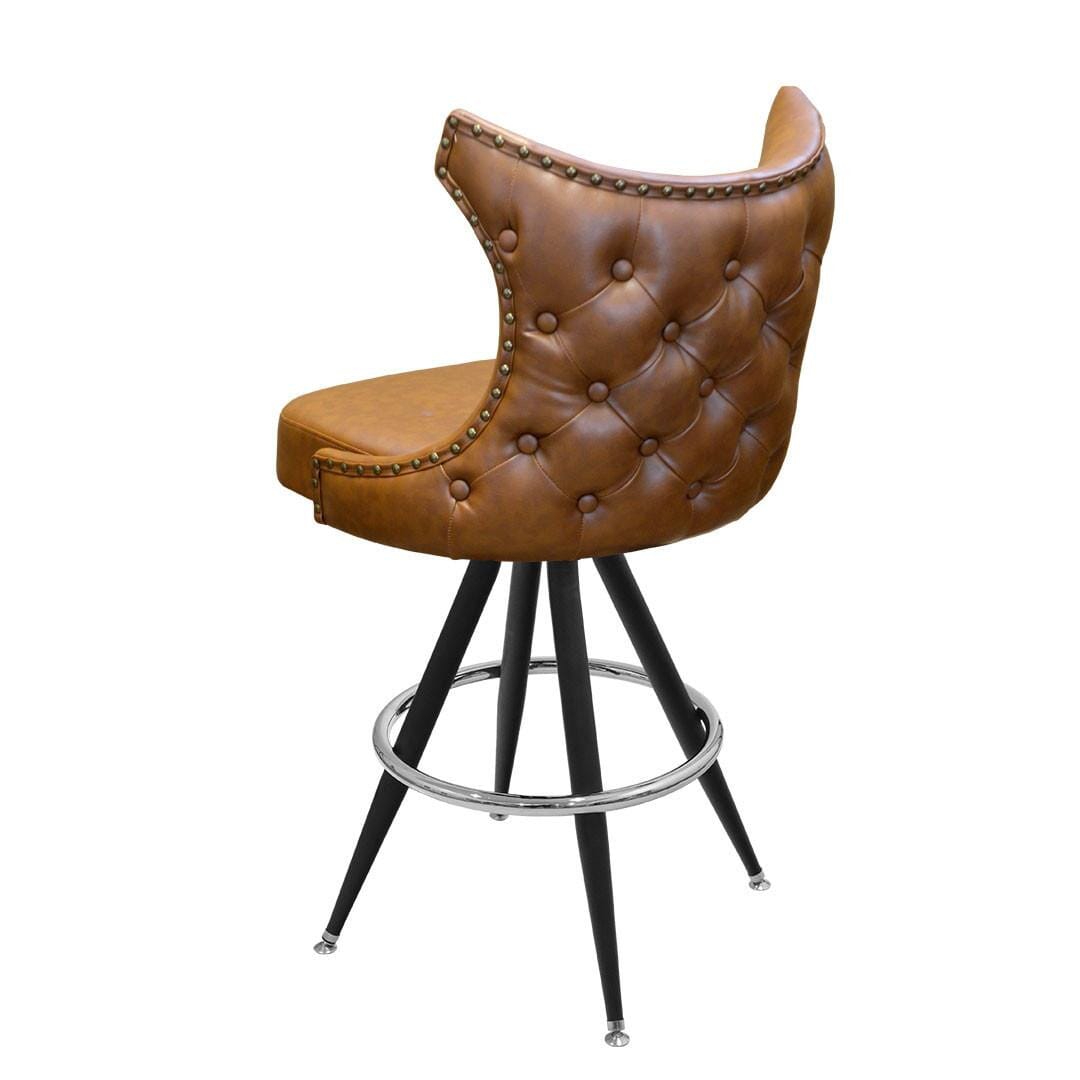 Tufted Back Bucket Bar Stool for Restaurant and Home with Vintage Black Frame and Chrome or Gold Footrest