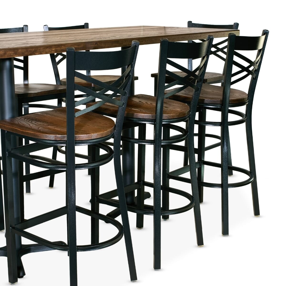 Casual Style Restaurant Bar Height Rectangular Large Table Set with 10 Black Crossback Bar Stools
