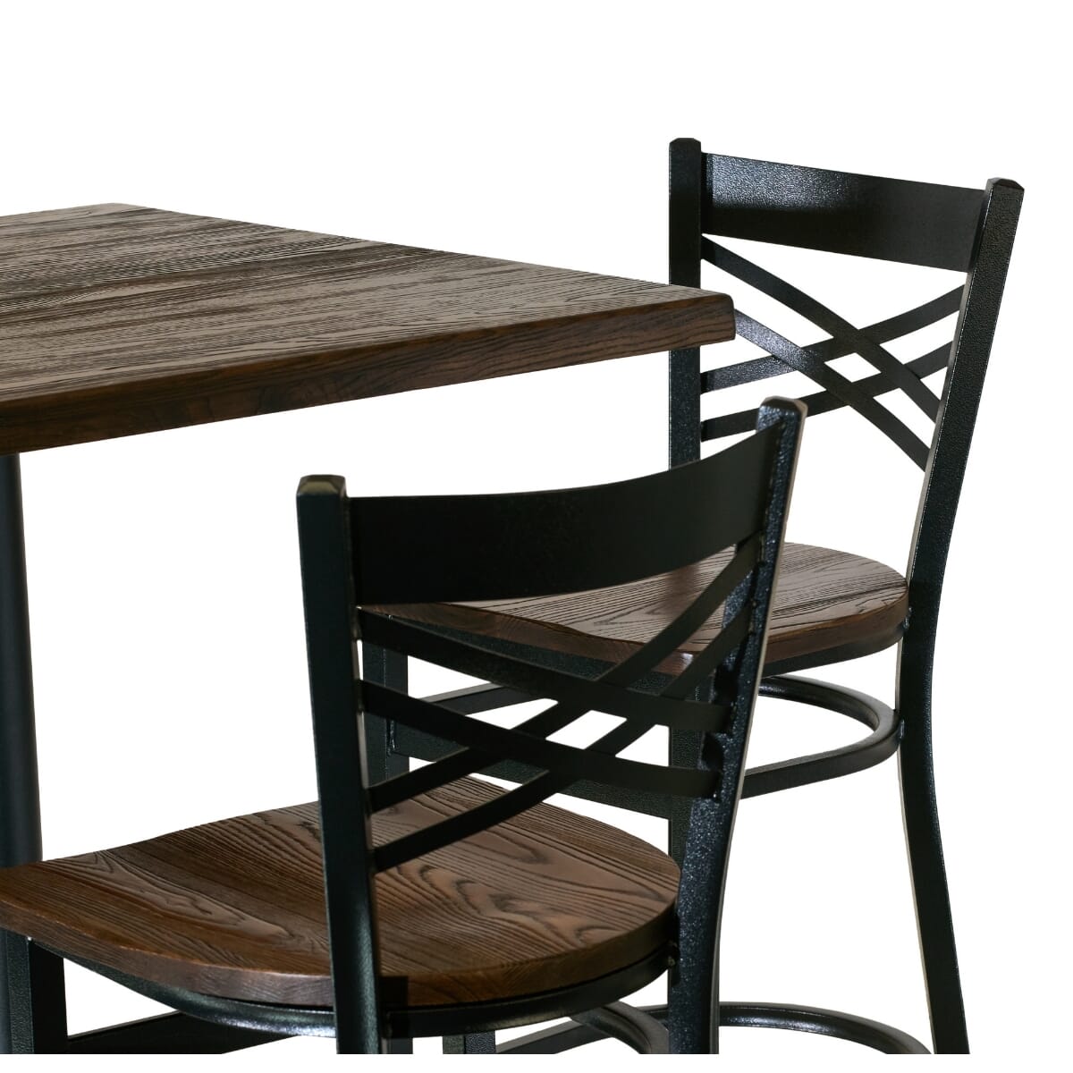 Casual Dining Restaurant Bar Height Table Set with 4 Black Crossback Bar Stools
