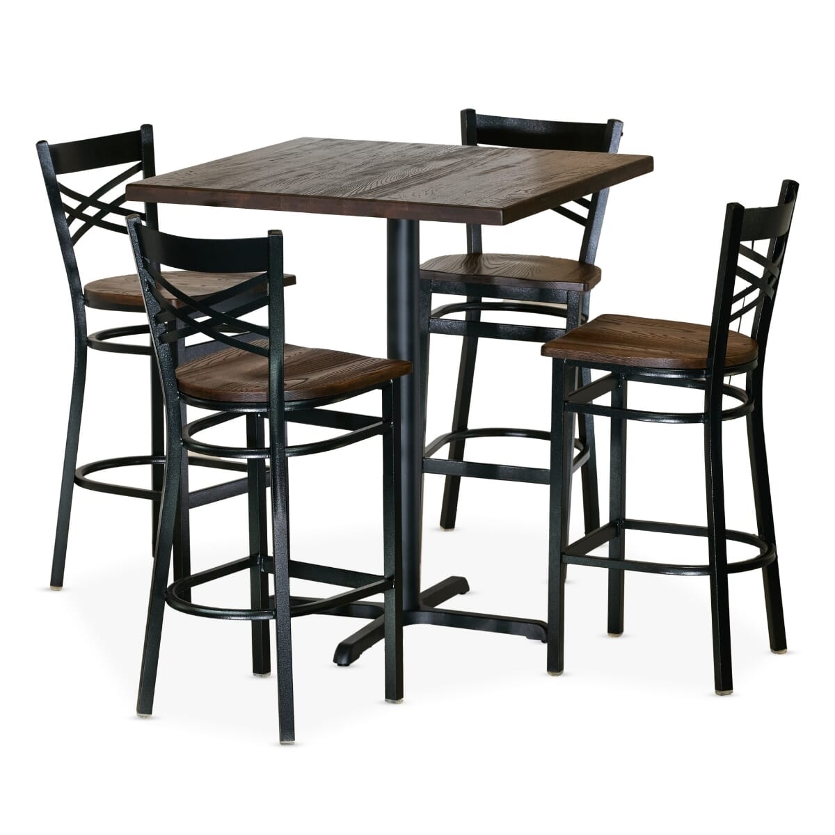Casual Dining Restaurant Bar Height Table Set with 4 Black Crossback Bar Stools