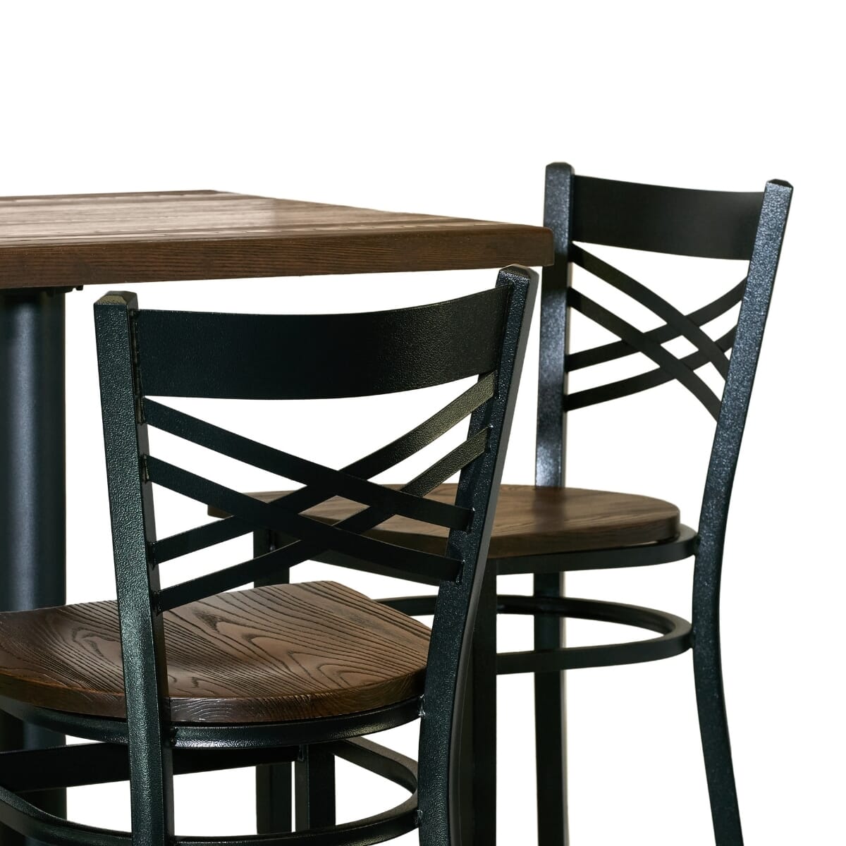 Casual Dining Commercial Bar Height Rectangular Table Set with 4 Black Crossback Bar Stools