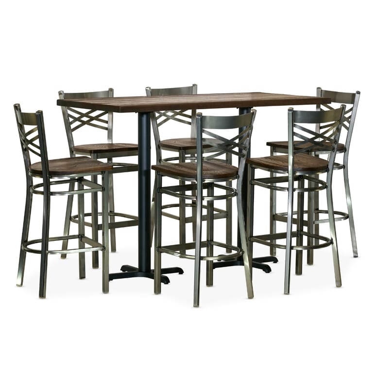 Casual Bar Height Table Set with Clear Coat Crossback Stools