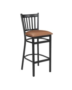 Black Metal Vertical-Back Commercial Bar Stool with Upholstered Seat (front)