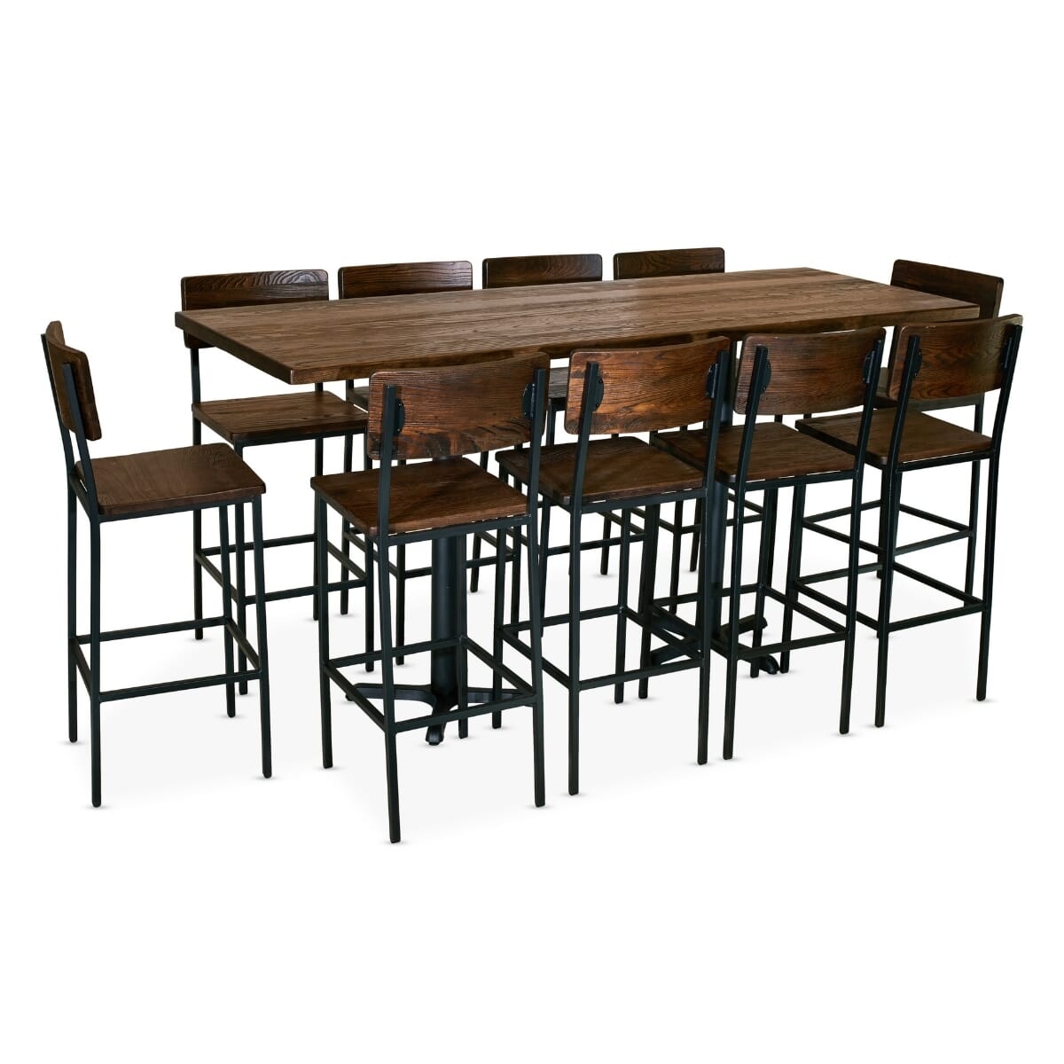 Minimalist Restaurant Bar Height Table Set with 10 Modern Rectangular Back Wood Bar Stools
