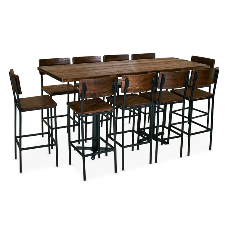 Minimalist Restaurant Bar Height Table Set with 10 Modern Stools