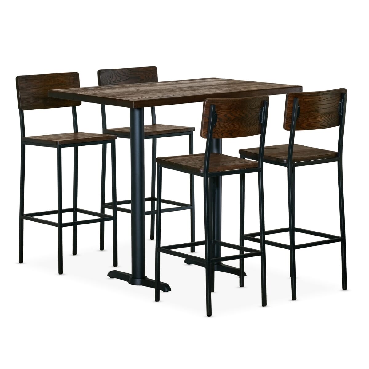Minimalist Restaurant Bar Height Rectangular Table Set with 4 Modern Bar Stools