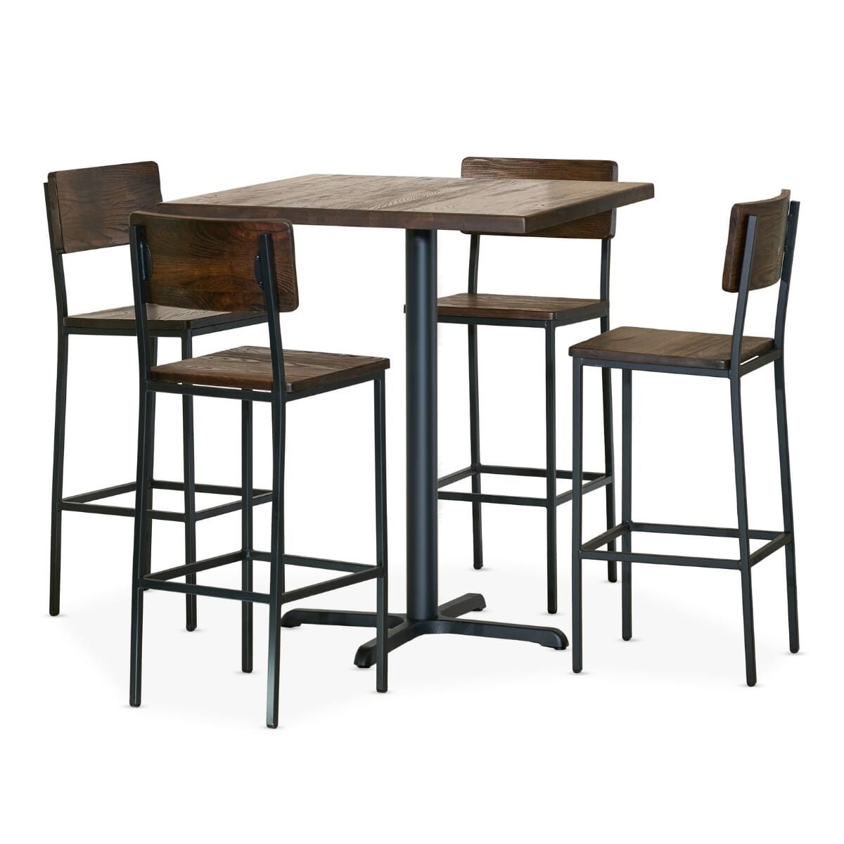 Minimalist Restaurant Bar Height Table Set with 4 Modern Rectangular Back Bar Stools