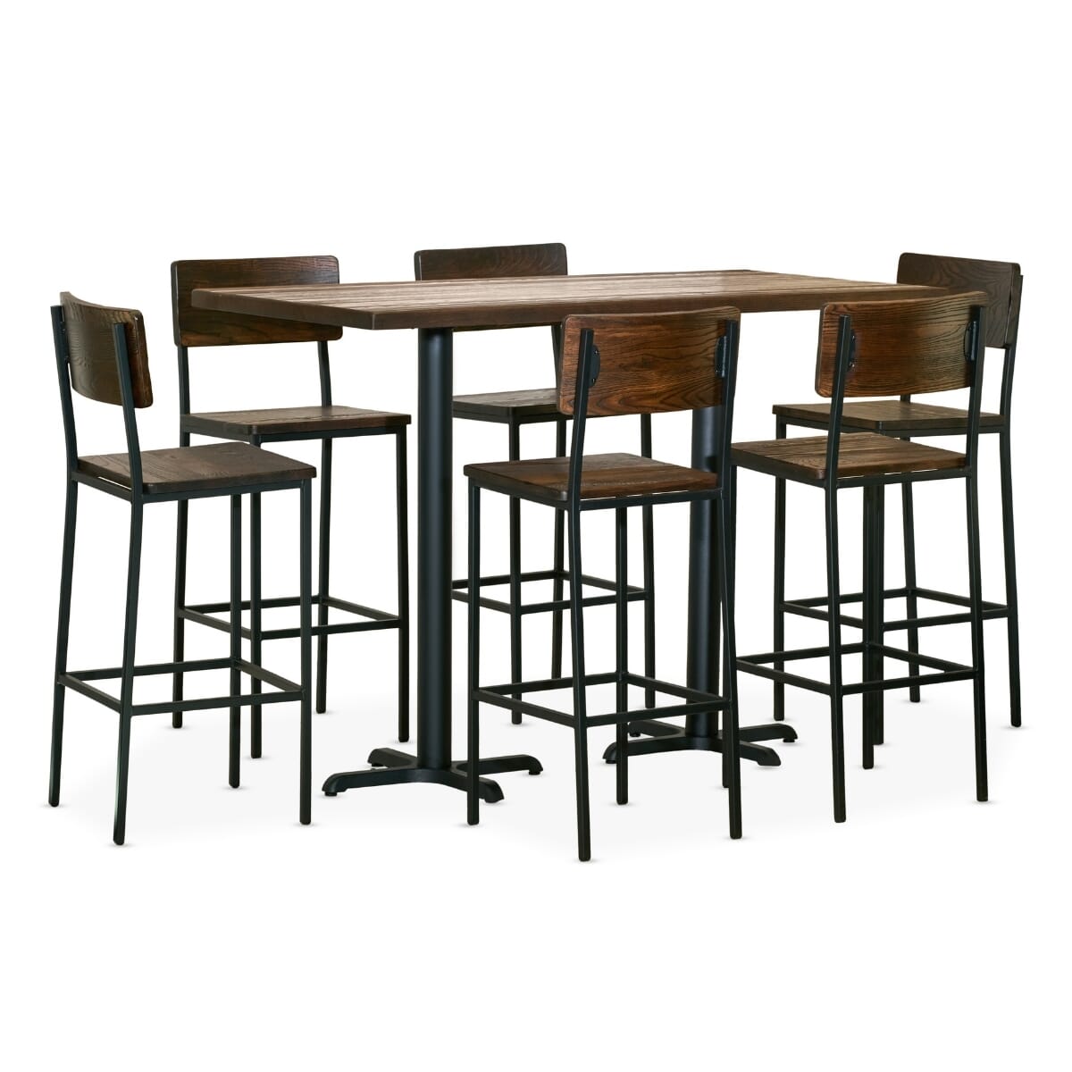 Minimalist Restaurant Bar Height Rectangular Table Set with 6 Modern Bar Stools