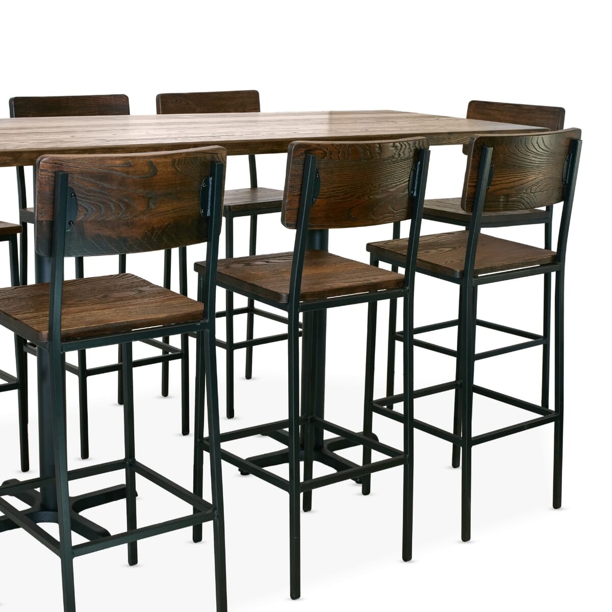 Minimalist Restaurant Bar Height Rectangular Large Table Set with 8 Modern Bar Stools