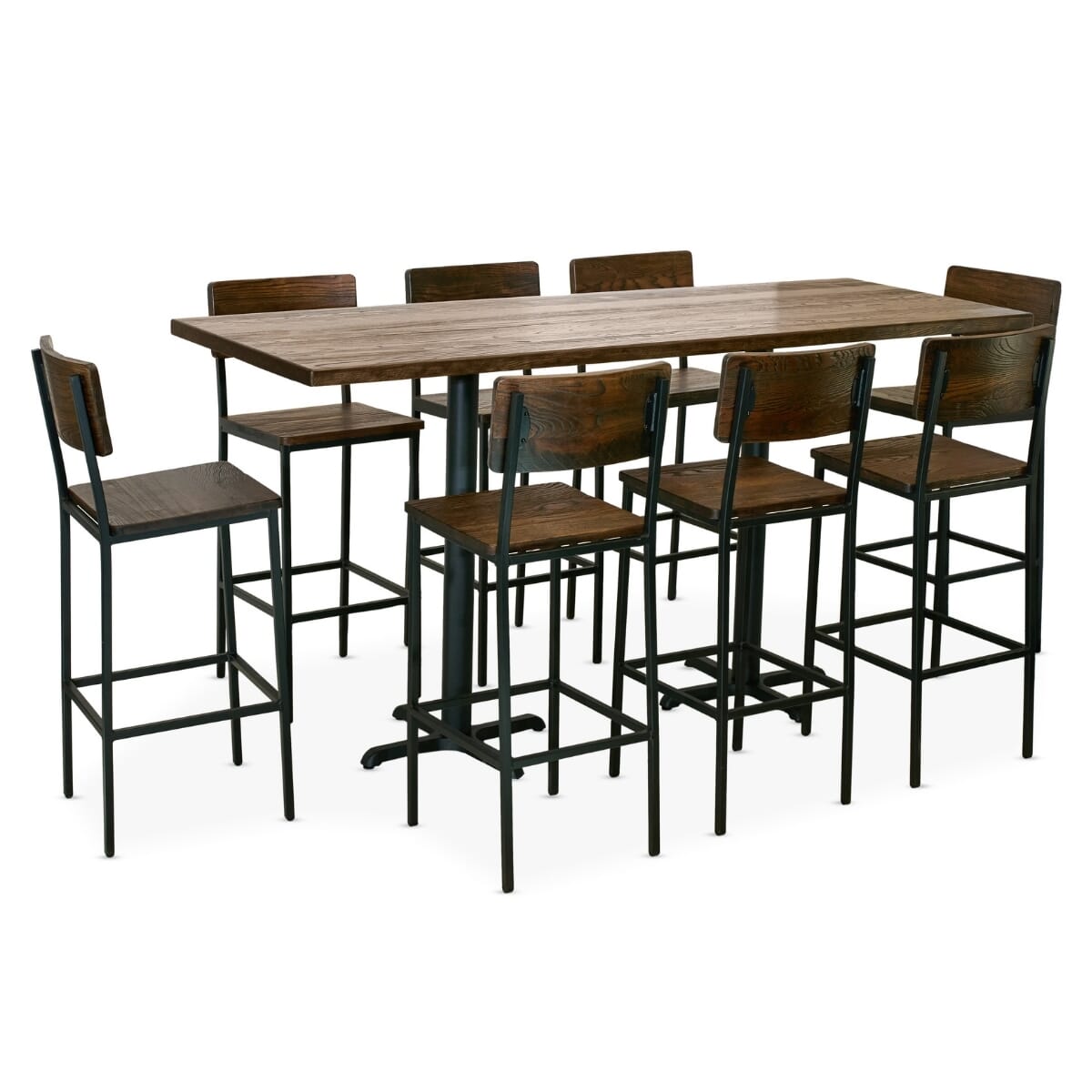 Minimalist Restaurant Bar Height Rectangular Large Table Set with 8 Modern Bar Stools