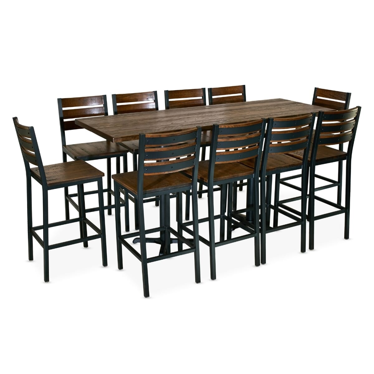AshForge Restaurant Bar Height Table Set with 10 Modern Slatted-back Bar Stools