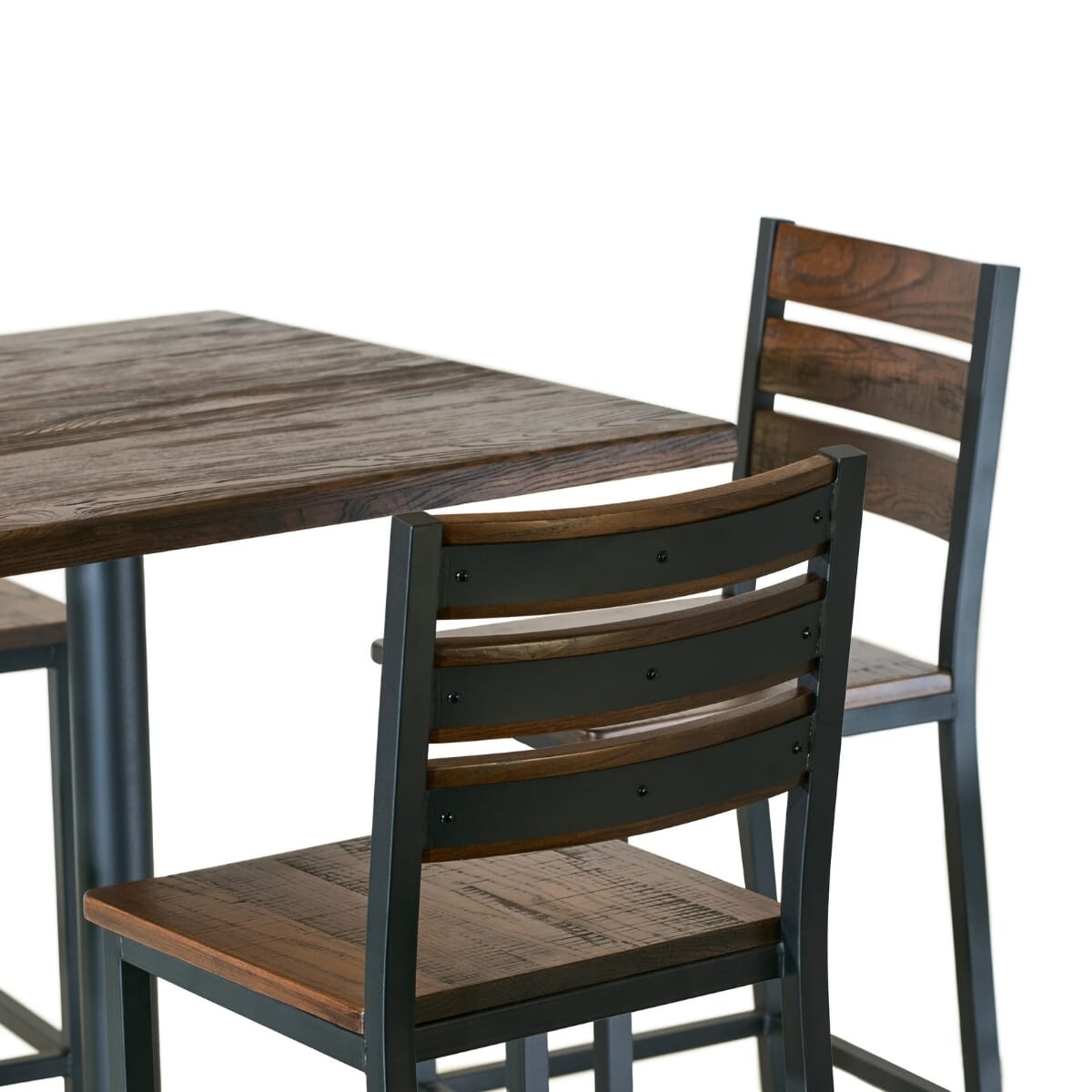 AshForge Restaurant Bar Height Table Set with 4 Modern Slatted-back Bar Stools