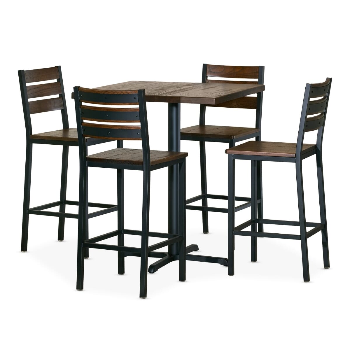 AshForge Restaurant Bar Height Table Set with 4 Modern Slatted-back Bar Stools