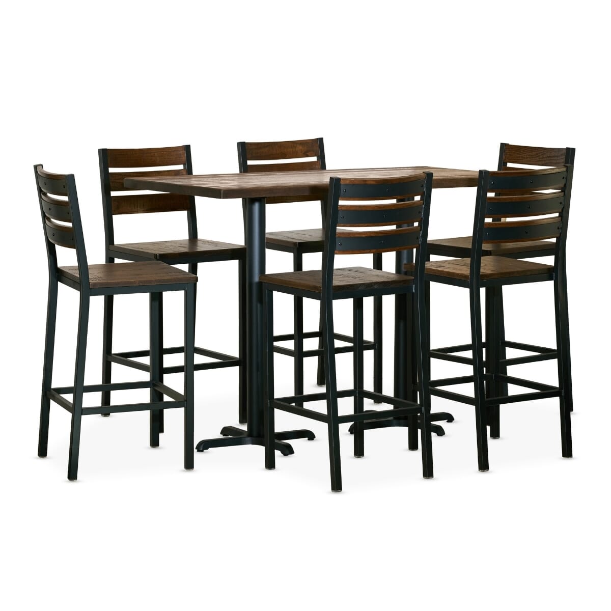 AshForge Bar Height Rectangular Pub Table Set with 6 Modern Slatted-back Bar Stools